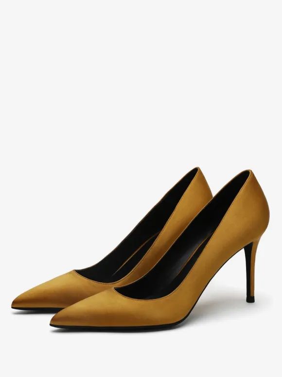 Satin High Heels Black Pointed Toe Stiletto Heel Pumps