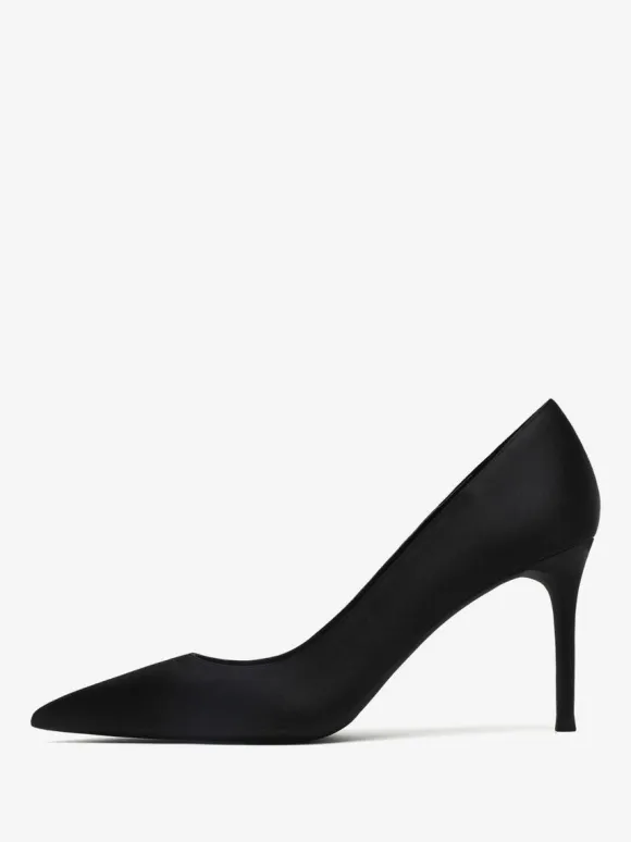 Satin High Heels Black Pointed Toe Stiletto Heel Pumps