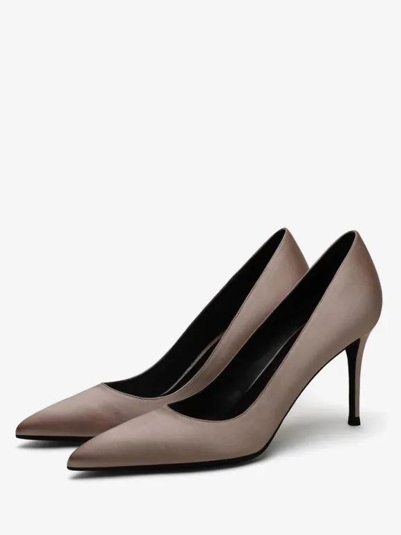 Satin High Heels Black Pointed Toe Stiletto Heel Pumps