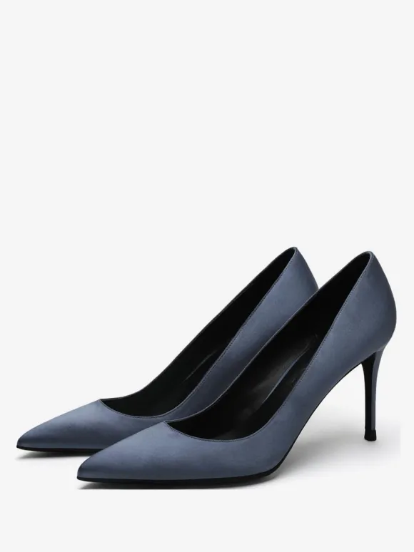 Satin High Heels Black Pointed Toe Stiletto Heel Pumps