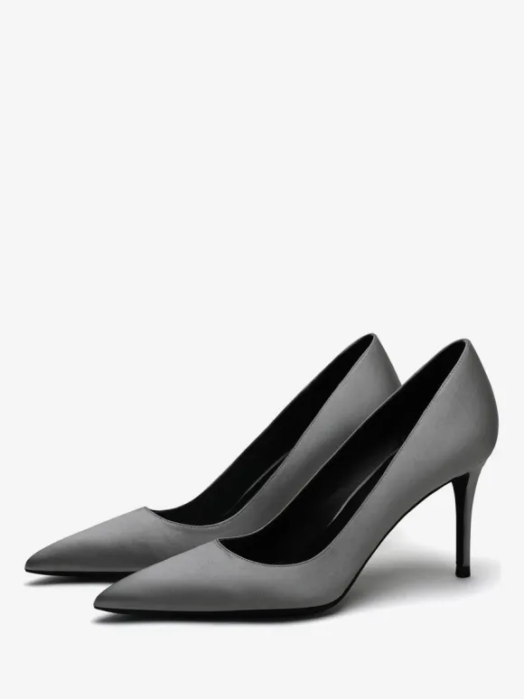 Satin High Heels Black Pointed Toe Stiletto Heel Pumps