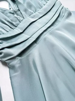 Satin Skater Dress Deep V-neck Long Bell Sleeve Pleated Spring Sexy Mini Swing Dress For Women 2026
