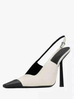 Satin Slingback Pumps Black Square Toe Stiletto Heel Pumps