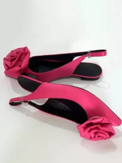 Satin Ballet Flats Women's Pointed Toe Flowers Detail Slip On Pumps