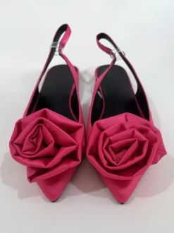 Satin Ballet Flats Women's Pointed Toe Flowers Detail Slip On Pumps