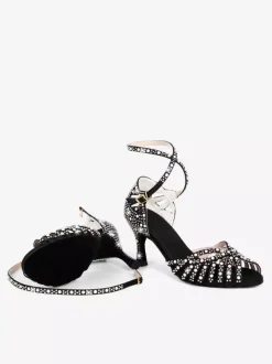 Satin Ballroom Dance Shoes Women's Open Toe Rhinestones Criss Cross Latin Dance Shoes