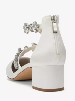 Satin Bridal Shoes Pointed Toe Rhinestones Strappy Chunky Heel Pumps