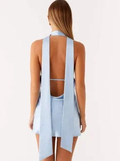 Satin Halter Mini Dress For Women - Backless Deep V Neck Short Gown With Scarf - Summer Cocktail Club 2026