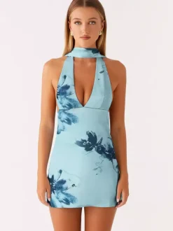 Satin Halter Mini Dress For Women - Backless Deep V Neck Short Gown With Scarf - Summer Cocktail Club 2026