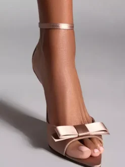 Satin High Heel Sandals Peep Toe Bow Ankle Strap Party Shoes
