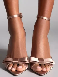 Satin High Heel Sandals Peep Toe Bow Ankle Strap Party Shoes