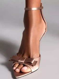 Satin High Heel Sandals Peep Toe Bow Ankle Strap Party Shoes