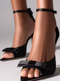 Satin High Heel Sandals Peep Toe Bow Ankle Strap Party Shoes