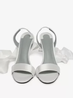 Satin High Heel Sandals White Lace Up Bow Round Toe Prom Shoes Ankle Strap Bridal Shoes