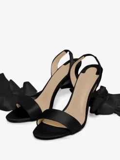 Satin High Heel Sandals White Lace Up Bow Round Toe Prom Shoes Ankle Strap Bridal Shoes