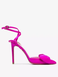 Satin High Heels Pointed Toe Bow Lace Up Stiletto Heel Pumps