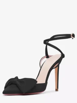 Satin High Heels Pointed Toe Bow Lace Up Stiletto Heel Pumps