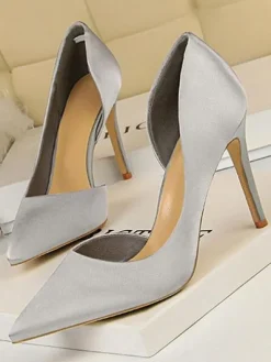 Satin High Heels Women Pointed Toe Stiletto Heel Pumps