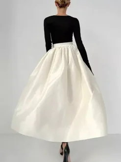 Satin High Waist Women Maxi Skirt - Elegant Pleated Full Swing - Royal Core Wedding Guest Party Skirt 2026