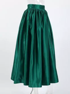 Satin High Waist Women Maxi Skirt - Elegant Pleated Full Swing - Royal Core Wedding Guest Party Skirt 2026