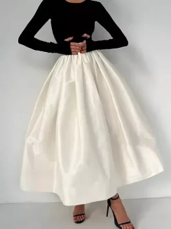 Satin High Waist Women Maxi Skirt - Elegant Pleated Full Swing - Royal Core Wedding Guest Party Skirt 2026