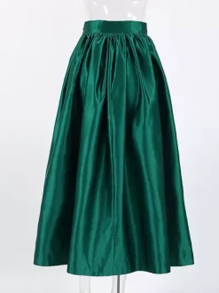 Satin High Waist Women Maxi Skirt - Elegant Pleated Full Swing - Royal Core Wedding Guest Party Skirt 2026