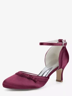 Satin Kitten Heel Wedding Shoes Round Toe Bow Bridal Shoes