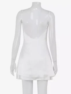 Satin Lace Trim Slip Dress For Women - White Sexy V-Neck Spaghetti Strap Mini Camisole - Summer Date Night 2026