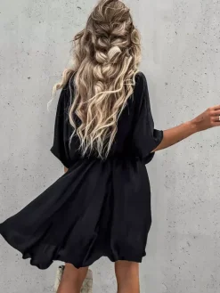 Satin Mini Dress for Women - Boho Wrap V Neck Short Sleeve Skater Dress - Summer Beach Party 2026