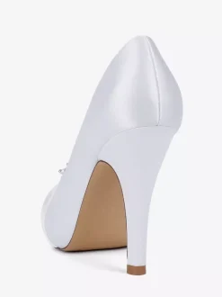 Satin Mother Of The Bride Shoes Peep Toe Rhinestones High Heel Wedding Shoes