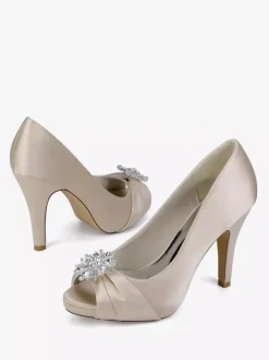 Satin Mother Of The Bride Shoes Peep Toe Rhinestones High Heel Wedding Shoes