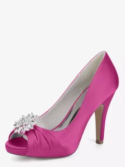 Satin Mother Of The Bride Shoes Peep Toe Rhinestones High Heel Wedding Shoes