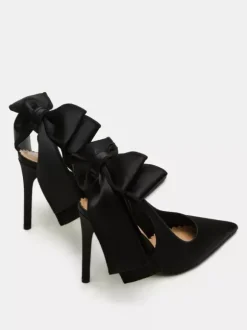 Satin Party Shoes Pointed Toe Bow High Heel Wedding Shoes