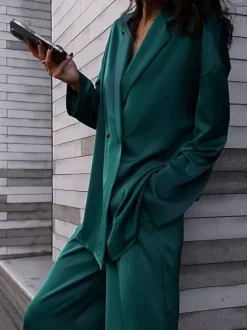 Satin Suit Blazer And Pants Spring Two Piece Co-ord Set For Women 2026