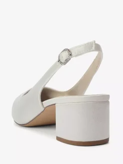 Satin Wedding Shoes Chunky Heel Pointed Toe Slingback Pumps