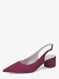 Satin Wedding Shoes Chunky Heel Pointed Toe Slingback Pumps