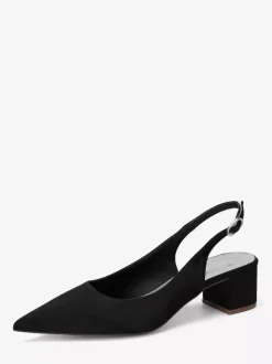 Satin Wedding Shoes Chunky Heel Pointed Toe Slingback Pumps