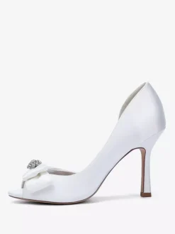 Satin Wedding Shoes Peep Toe Bow High Heel Wedding Guest Shoes