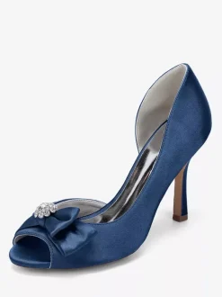 Satin Wedding Shoes Peep Toe Bow High Heel Wedding Guest Shoes