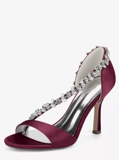 Satin Wedding Shoes Pointy Toe Rhinestones High Heel Bridal Shoes
