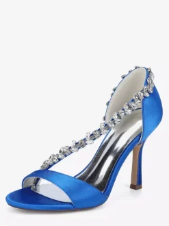 Satin Wedding Shoes Pointy Toe Rhinestones High Heel Bridal Shoes
