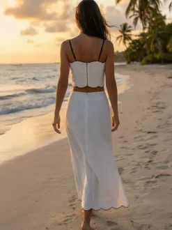 Scallop Trim Camisole Top And Maxi Skirt Matching Set For Women 2026