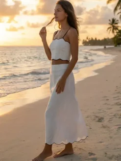 Scallop Trim Camisole Top And Maxi Skirt Matching Set For Women 2026
