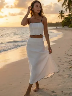 Scallop Trim Camisole Top And Maxi Skirt Matching Set For Women 2026