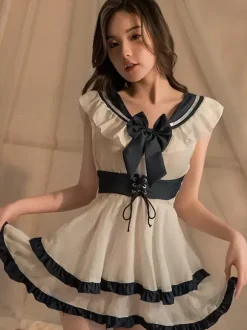 School Girl Costume T-Back Dress 2 Pieces Set Sexy Costume