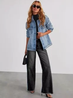 Seam Front Wide Leg Jeans For Women - Retro Raw Hem Washed Denim - Spring Casual Streetwear 2026