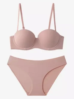 Seamless Demi Cup Underwire Bra Mid Rise Panty Lingerie Set
