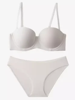 Seamless Demi Cup Underwire Bra Mid Rise Panty Lingerie Set