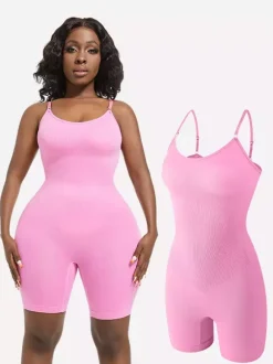 Seamless Spaghetti Strap Mid Thigh Body Shaper Bodysuit