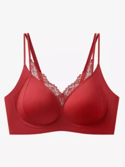 Seamless Wireless Bra With Lace Trim Comfort Push-Up Bralette